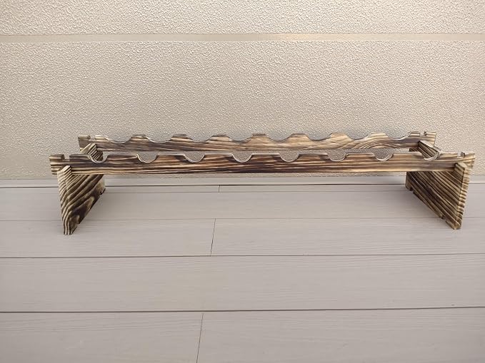Carbonized Pine Wood Wine Rack - 1-Tier Wine Storage, Holds 8 Bottles, Freestanding Wine Organizer for Home Bar, Kitchen, Living Room, Stylish & Durable