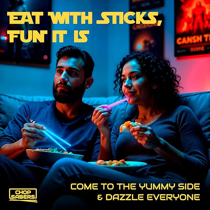 Lightsaber Chopsticks Star Wars Light Up - LED Glowing Light Saber Chop Sticks - Reusable Sushi Lightup Sabers Chopstick Set Of 4 Pairs - Blue & Red & Green & Purple