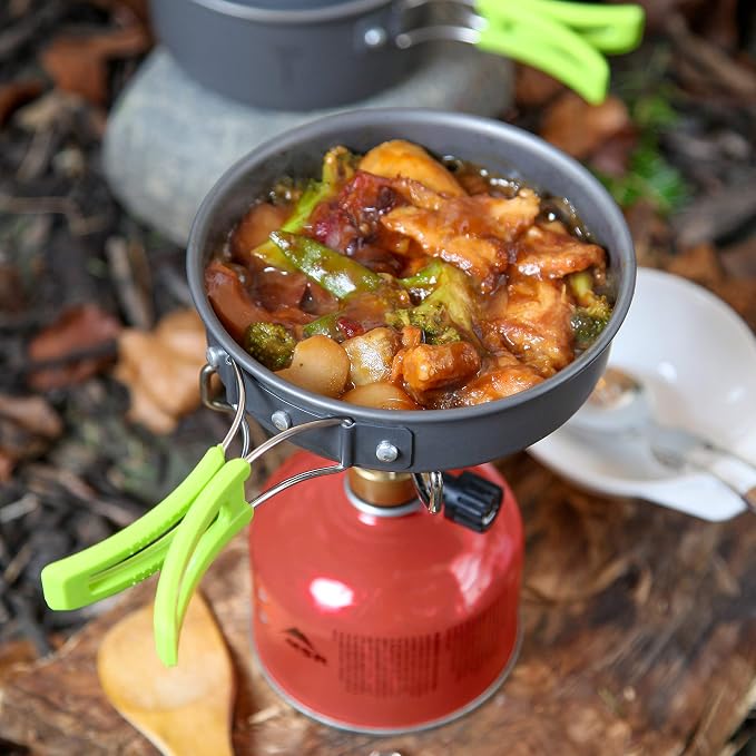 MalloMe Camping Cookware Mess Kit for Backpacking Gear – Camping Cooking Set - Camping Pots and Pans Set - Backpacking Stove/Portable Stove Compatible - Camp Kitchen Equipment Accessories Pot