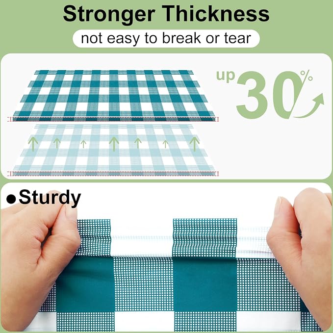 10 Packs Buffalo Disposable Table Cloth, 54 x 108 Inch Waterproof Plastic Tablecloth, Rectangle Turquoise and White Checkered Table Covers for Picnic, Birthday, Party, Back to School