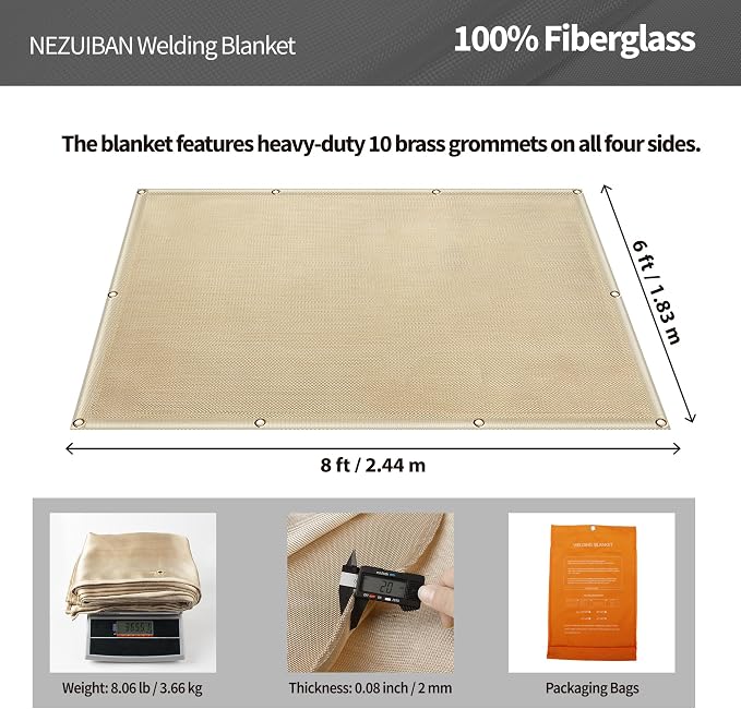 Welding Blanket, Heavy Duty Welding Blanket 6FTx8FT Large Size Fiberglass Welding Curtain for Industrial Welding Home Protection Heat Insulation