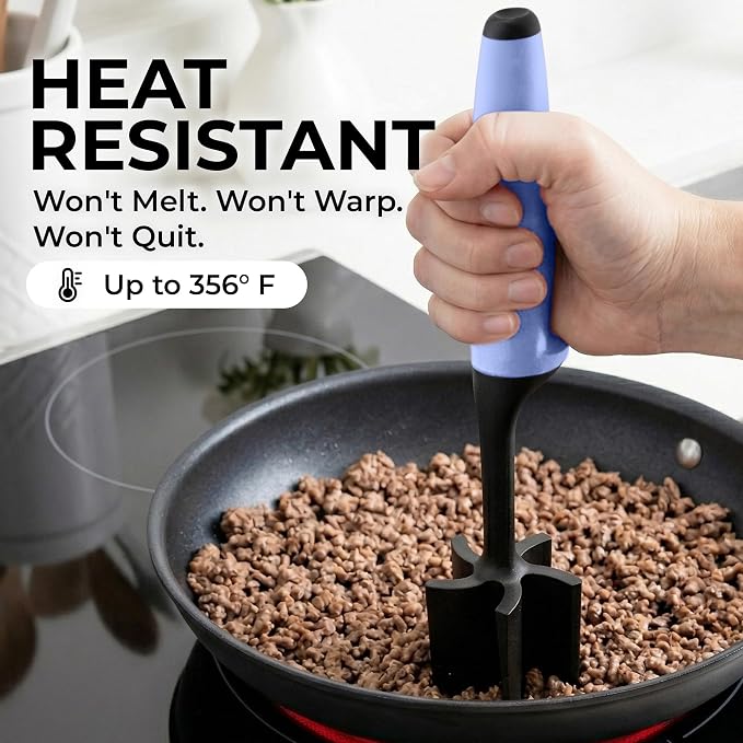 Zulay Kitchen Ground Beef Chopper Tool – 5-Blade Nylon Meat Chopper for Ground Beef, Non-Toxic Food Safe Meat Masher & Breaker, Heat Resistant to 180°C, Dishwasher Safe – Periwinkle