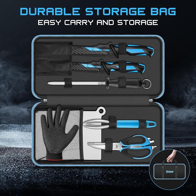 Fillet Knife Kit Combo,Fishing Gear and Gifts for Men | Fishing Knives with Sheath,and Honing Rod,Ultra-Sharp G4116 Blades,Corrosion-Resistant,Non-Slip Handle,Durable Storage Bag