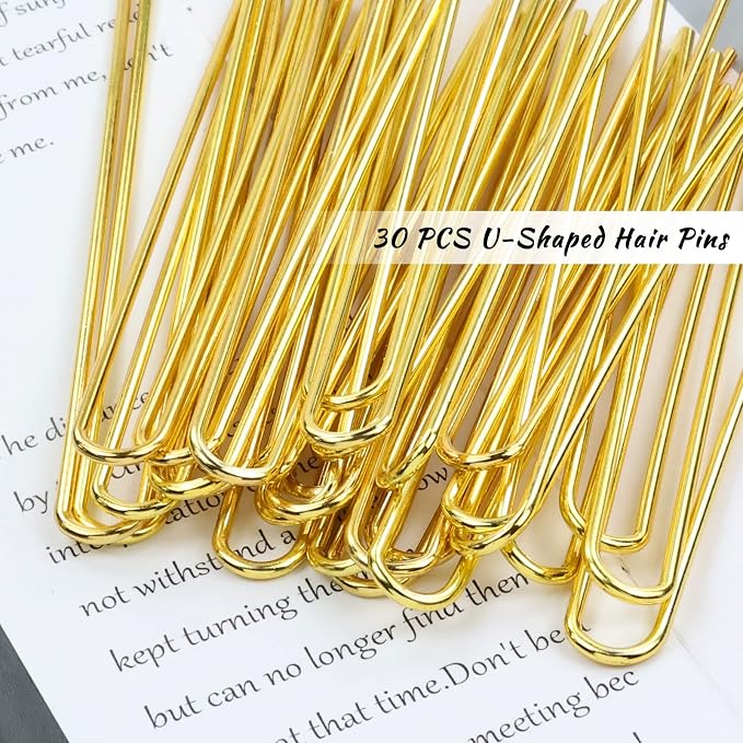 Lawie 30 Pack 4 Inch Silver Gold U Shaped Hair Pins Metal Hair Sticks Chopstick Hair Fork Long Straight Picks Pins Rod Hairpins Hair Shawl Pin Bun Twist Hair Clips Arts and Crafts DIY Accessories