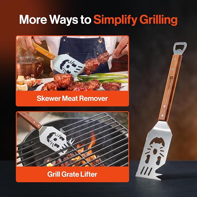Stainless Steel Grill Spatula for Outdoor Grill, 7-in-1 BBQ Spatulas Turner, Fork & Tongs, Heavy Duty Metal Grilling Spatula with Bottle Opener, Multifunctional Barbecue Grilling Tool
