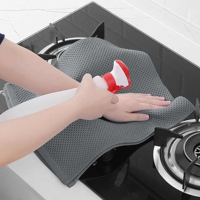 Homaxy 100% Cotton Waffle Weave Kitchen Towels, 5-Pack, Grey | 13 x 28 Inches, Ultra Soft Absorbent Dish Towels, Quick Drying Cleaning Towels