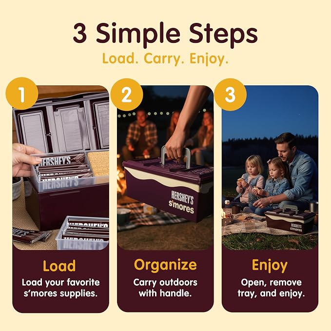 Mr. Bar-B-Q Hershey's Smores Caddy Tray Organizer - Smores Station Box to Store All Essentials On The Go for Picnics, Camping w/Removable Tray & Carrying Handle - No Food Items Included - 00262HSY