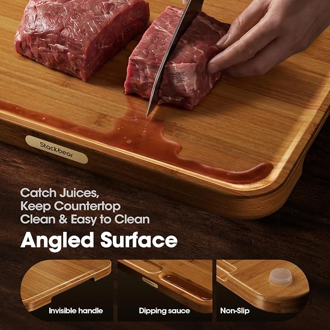 FSC-Certified 15'' x 11'' Deep-Carbonized Bamboo Cutting Board for Kitchen | Wood Chopping Board with Reversible Charcuterie & Juice Groove, Easy-Grip Handles, House Warming Gifts