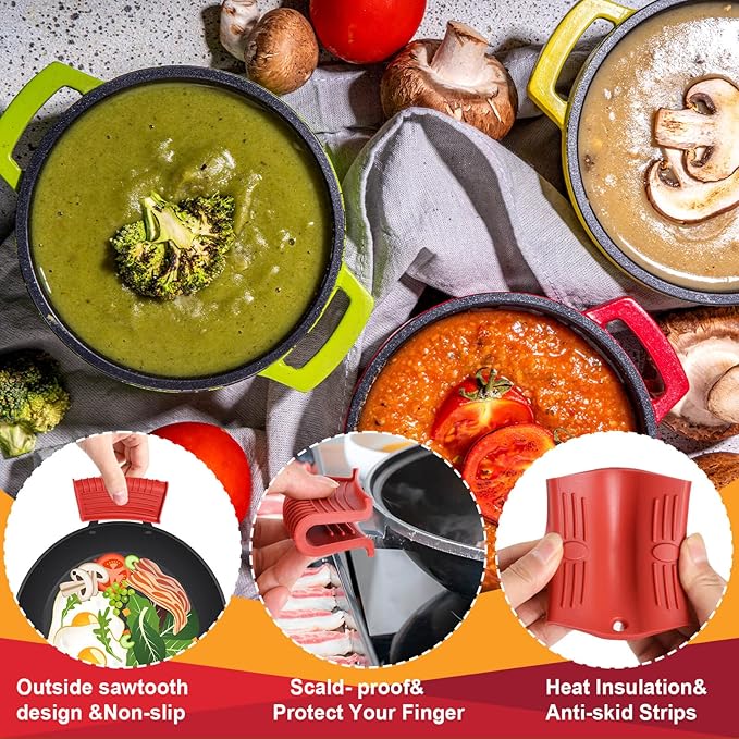 5pcs Cast Iron Handle Cover, Silicone Hot Handle Holder | Heat Resistant Cast Iron Skillet Covers Potholder for Frying Pans and Griddles Kitchen Supplies under 400℉