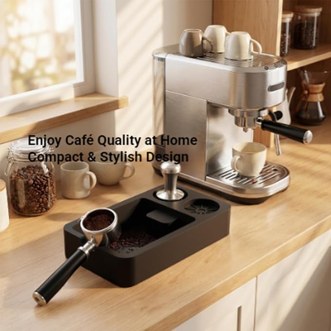 Silicone Espresso Knock Box & Tamping Station | 3 in 1 Coffee Grounds Organizer Large Capacity Barista Accessory, Fit 51/53/58mm Tamper Distributor