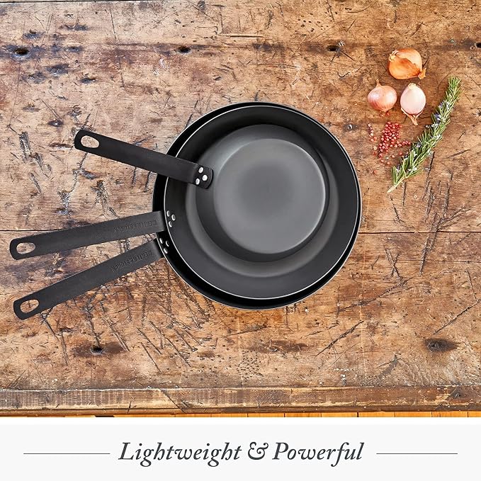 Merten & Storck Pre-Seasoned Carbon Steel 8” Frying Pan Skillet,Use on Induction,Stove and Grill,Durable,Even-Heating,for Searing,Grilling,Oven Use,and Campfire,Indoor/Outdoor,(Pack of 6)