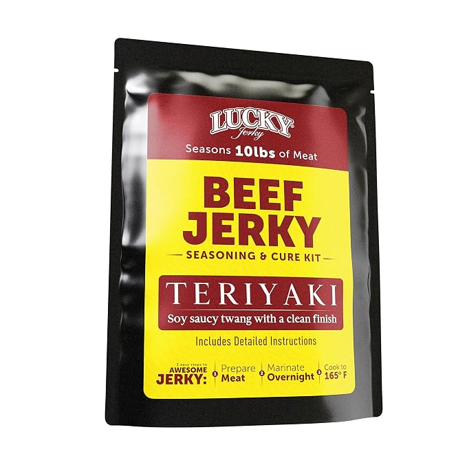 Lucky Jerky Teriyaki DIY Beef Jerky Seasoning and Cure Kit, 6 Oz | Make Your Own Teriyaki Beef Jerky at Home, Traditional Not Overly Sweet Flavor, Seasons 10 lbs of Meat