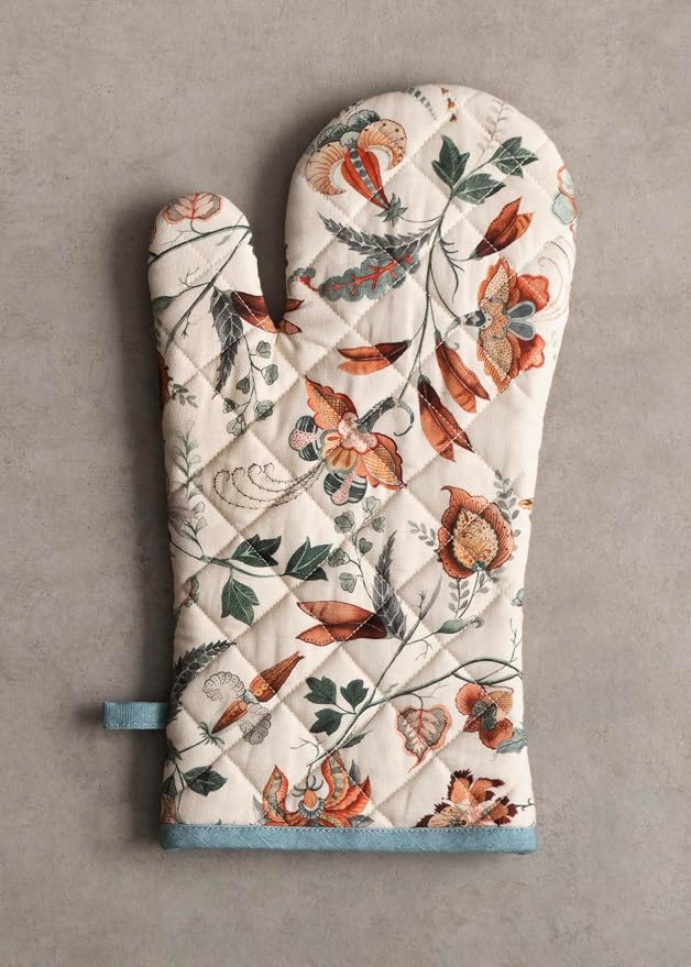 Maison d' Hermine 100% Cotton Oven Mitt & Pot Holder Set (7.5"x13" & 8"x8") | Heat Resistant BBQ Cooking Gloves with Loop Baking Grilling Kitchen Hotel Home Farmhouse Thanksgiving Christmas - Dalida