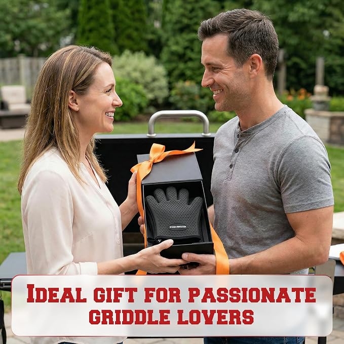 KITCHEN PERFECTION Silicone Griddle Grill Gloves Heat Resistant Oven Mitts | Waterproof, 5-Finger Design For A Better Grip, Best Griddle Grilling Accessories, Compatible with Blackstone, Weber & More