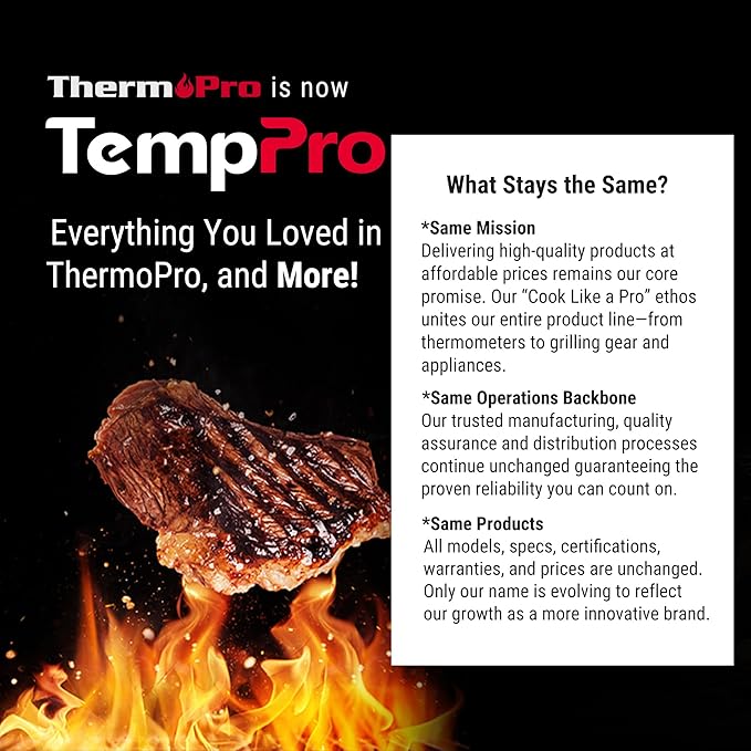 TempPro TP16SW Digital Meat Thermometer for Cooking and Grilling, BBQ Food Thermometer with Backlight and Kitchen Timer, Grill Temperature Probe Thermometer for Smoker, Barbecue, Oven, Black