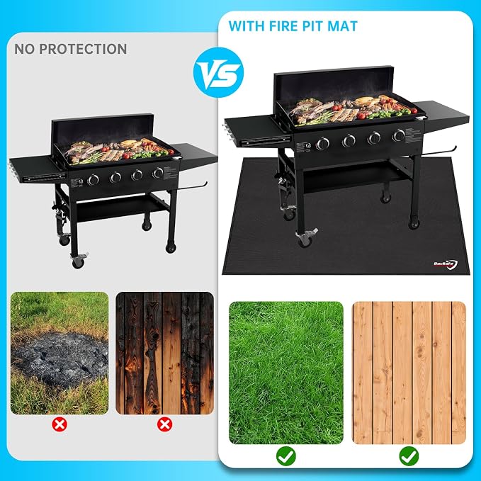 DocSafe 48 x 36 inches Under Grill Mat,Large 4 Layers Fire Pit Mat,Fireproof Mat Heat Insulated Protector for Deck,Patio,Grass,Smoker,BBQ,Reusable Oil-Proof and Waterproof Indoor Fireplace Pad