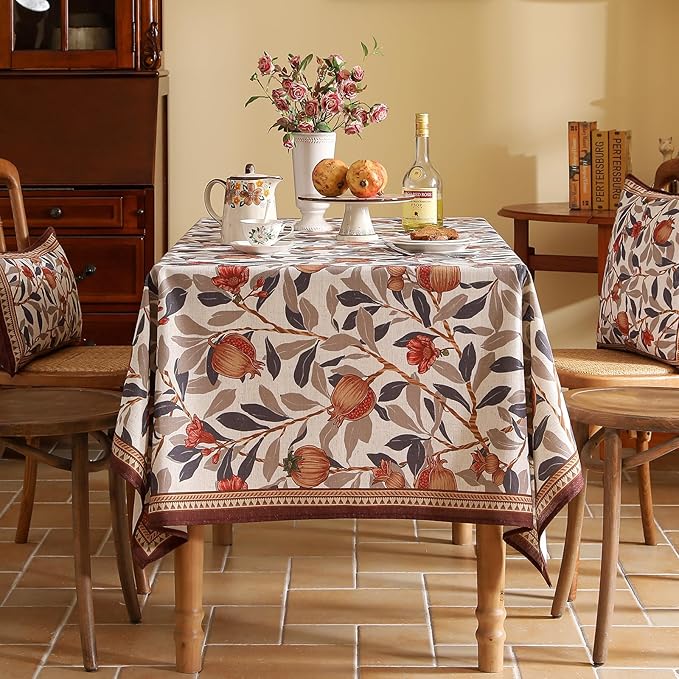 patdrea Designer Linen Small Square Tablecloth,Fall Framhouse French Pomegranates Leaves Pattern Tablecloths,Table Cover Cloth Decor for Kitchen Dining Christmas,Thanksgiving,55"x55"-Tehran a