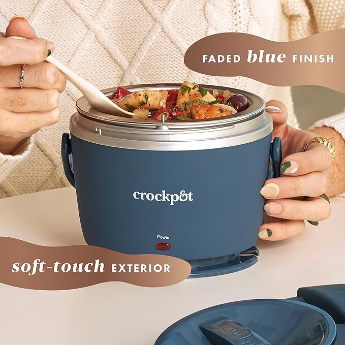 Crock-Pot 20-Ounce Electric Lunch Box, Portable Food Warmer, Faded Blue, Perfect for Travel, Car, On-the-Go, Keeps Food Warm, Spill-Free, Dishwasher-Safe, Ideal Gift for Men and Women