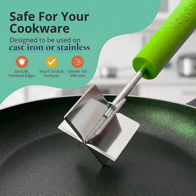 Stainless Steel Meat Chopper & Masher, 6-Blade, Soft Grip, Dishwasher Safe