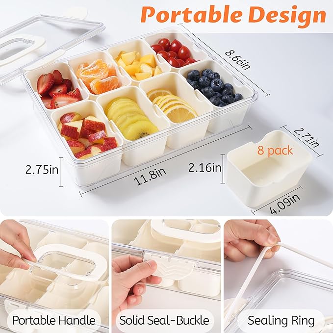 2Pack Snackle Box Containers Dishwasher Safe Divided Serving Tray with Lid | Charcuterie Board for Portable Snack Platters, Clear Organizer with Handle for Fruits Snacks, Perfect for Road Travel