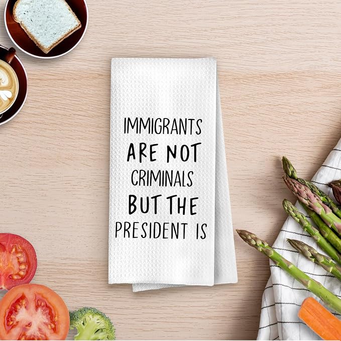 Funny Political Kitchen Towels 16x24 Inch, Sarcastic Gifts for Women Men Hand Towels for Bathroom Decor, Immigrants are Not Criminals Dish Towel Drying Cloth for Kitchen