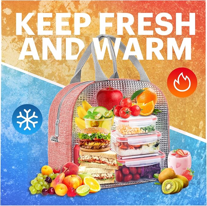 Lunch Bag for Women & Men Adult Insulated Lunch Box, Small Leakproof Cooler Food Lunch Containers Reusable High Capacity Lunch Tote Bags for Work, Travel, Outdoor - Rose Red