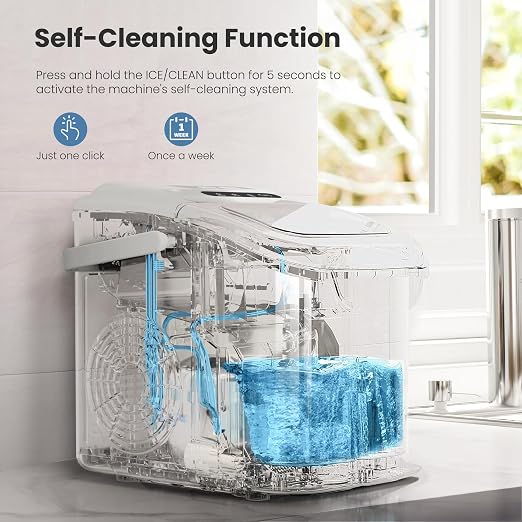 Crzoe Ice Makers Countertop with Handle, 2 Sizes of Ice, 8 Bullet Ice Cubes in 6 Mins, 26Lbs/24H, Portable Ice Maker with Self-Cleaning, Ice Machine for Home&Kitchen&Office&Party(White)