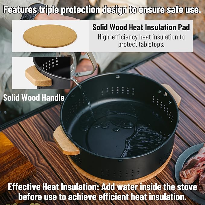 Naturehike Charcoal Barbecue Grill with Heat Proof Mat, 11.8 inches Portable Grill Kit for Outdoor Cooking, Small Non-Stick Korean/Japanese BBQ Charcoal Stove for Camping, Beach, Picnics, Backyard