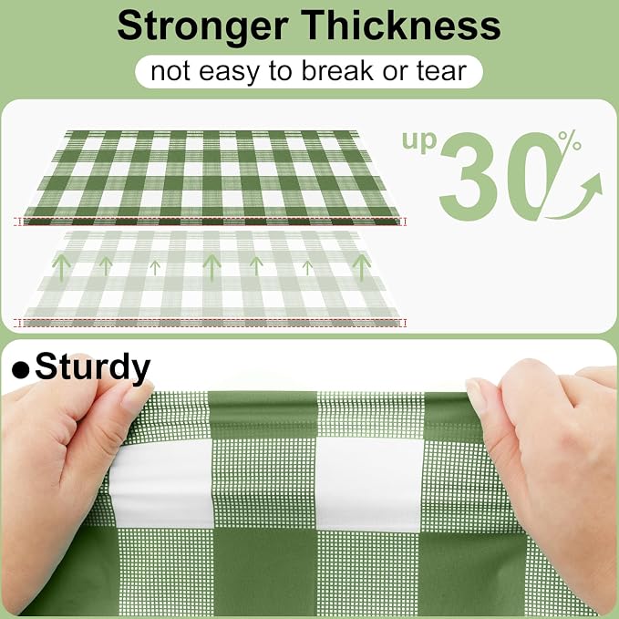 4 Packs Buffalo Disposable Table Cloth, 54 x 108 Inch Waterproof Plastic Tablecloth, Rectangle Sage Green and White Checkered Table Covers for Picnic, Birthday, Party, Back to School