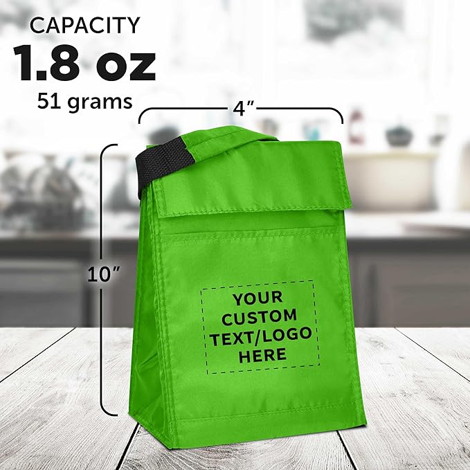DISCOUNT PROMOS 10 Hook and Loop Insulated Lunch Bags Set - Customizable Text, Logo - Polyester, Durable, Vibrant, Reusable - Green