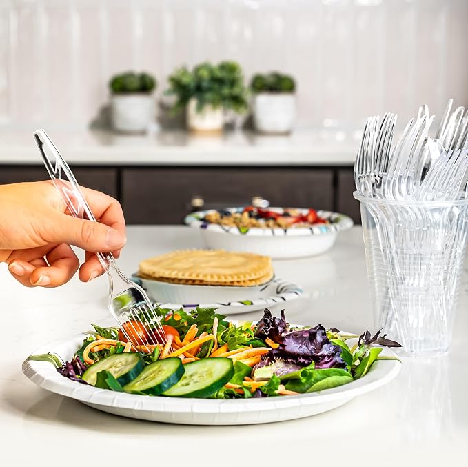 Amazon Basics Disposable Clear Plastic Forks, Premium Quality, 100 Count, Large Pack, Packaging May Vary (Pack of 10)