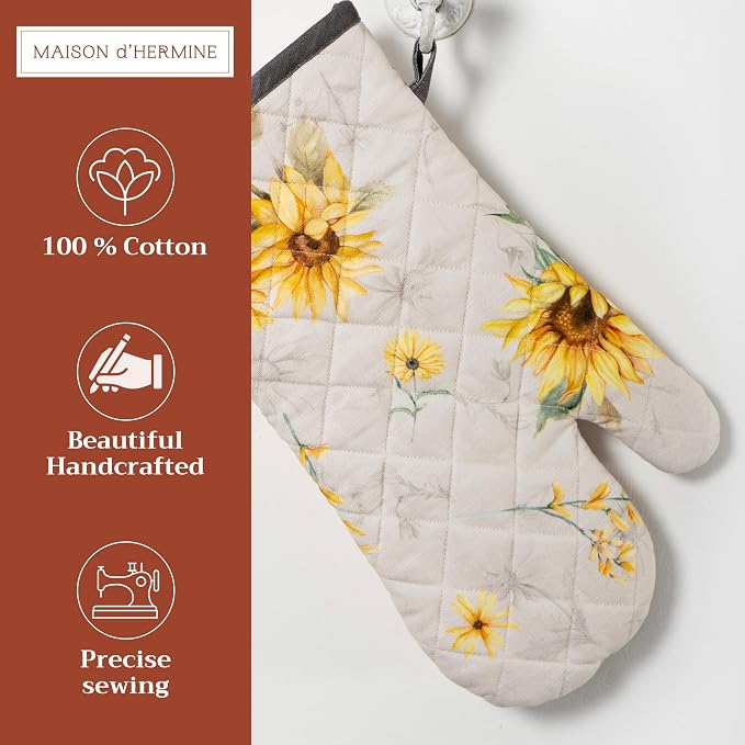 Maison d'Hermine Oven Gloves 100% Cotton Oven Mitt (7" x 13", Pack of 1) | With Loop Heat Resistant BBQ Cooking Gloves Baking Grilling Kitchen Handling Hot Pans Spring Summer - Candice
