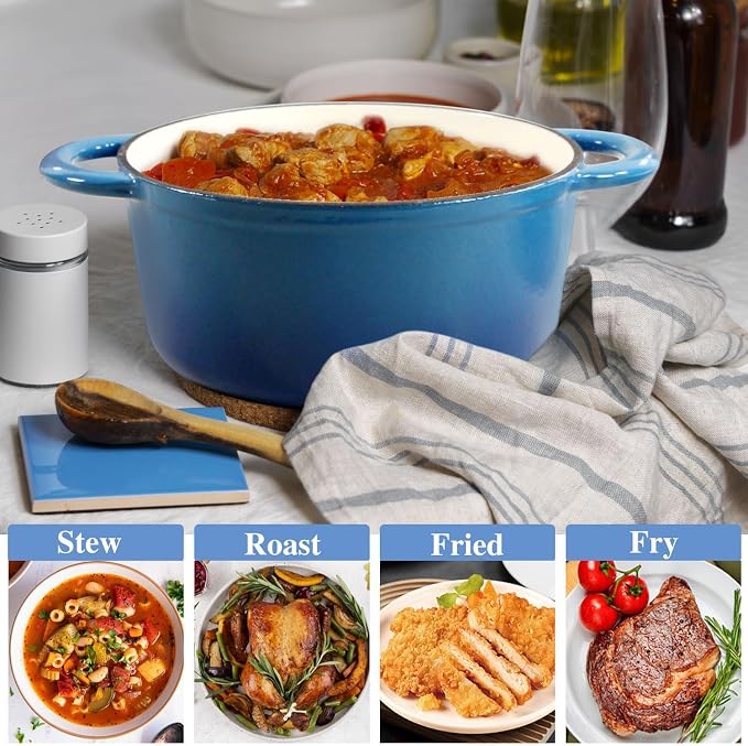 5 QT Enameled Cast Iron Dutch Oven with Self-Basting Lid, Heavy Duty Enamel Coated Soup Pot for Slow Cooking, Stews, Roasts & Bread Baking, Moisture Retention Cooking Pot, Oven Safe to 500°F