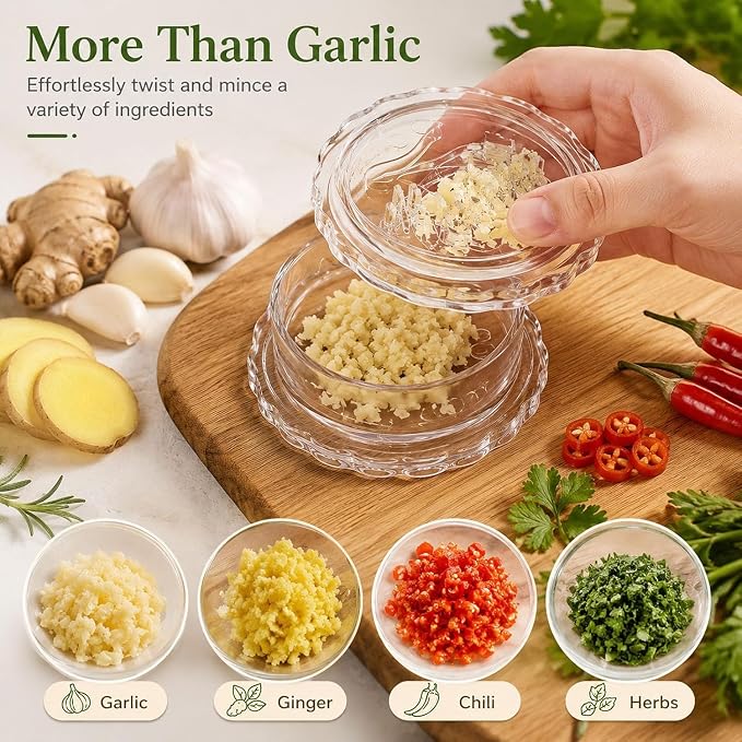 2PCS Clear Manual Garlic Twister and Ginger Mincer Tool, Manual Garlic Twister and Mincer, Garlic Crusher, Garlic Grinder, Compact Garlic Mincer Tool, Ginger, Herbs