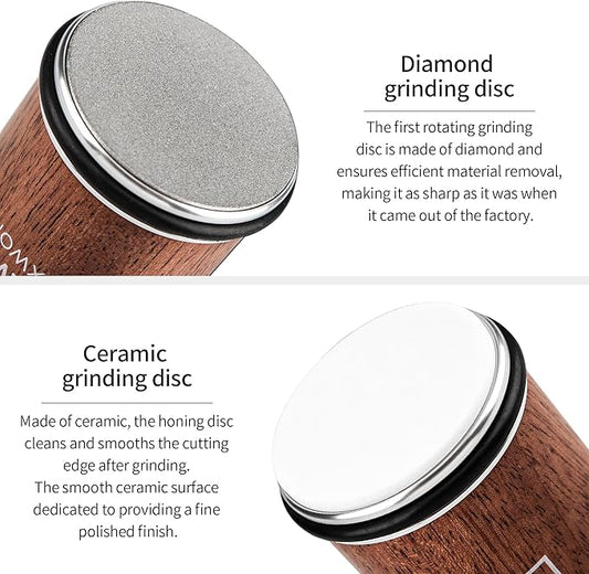 Rolling Knife Sharpener For Fine & Sharp Knife Sharpening | Professional & Pocket Knife Sharpener With Diamond & Ceramic Discs | 15 & 20 Degree Magnetic Angle (Brown)