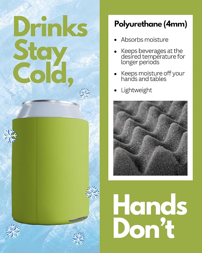 PartyPrints 1000 Pack Olive Blank Can Cooler Sleeves, Customizable Bulk Can Coolers, Extra-Thick Collapsible Drink Insulator Sleeve, Beer Can Coolers for Party Beverages