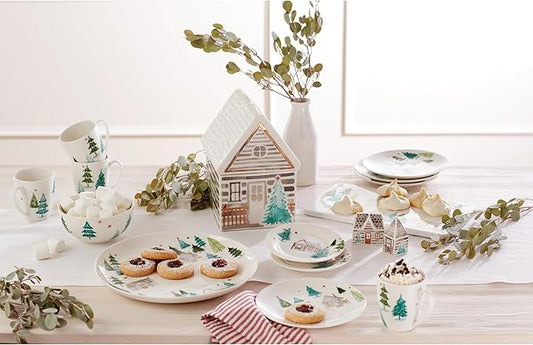 Lenox 890753 Balsam Lane 4-Piece Tidbit Plate Set, Christmas Drinkware, Holiday Hosting