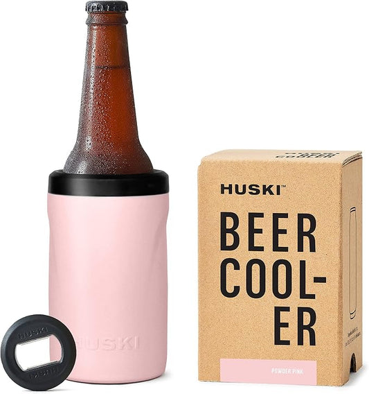 Huski Beer Cooler 2.0 | NEW | Premium Can and Bottle Holder | Triple Insulated Marine Grade Stainless Steel | Detachable 3-in-1 Opener | Works as a Tumbler | Best Gifts for Beer Lovers (Powder Pink)