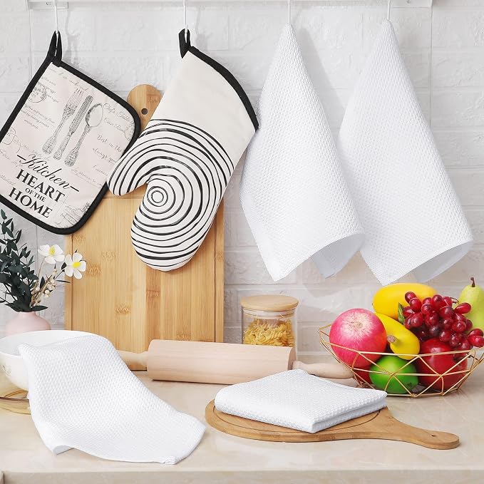 Homaxy 100% Cotton Waffle Weave Kitchen Dish Cloths, 4-Pack, White | 12 x 12 Inches, Ultra Soft Absorbent Dish Towels, Quick Drying Dish Rags with Hanging Loop