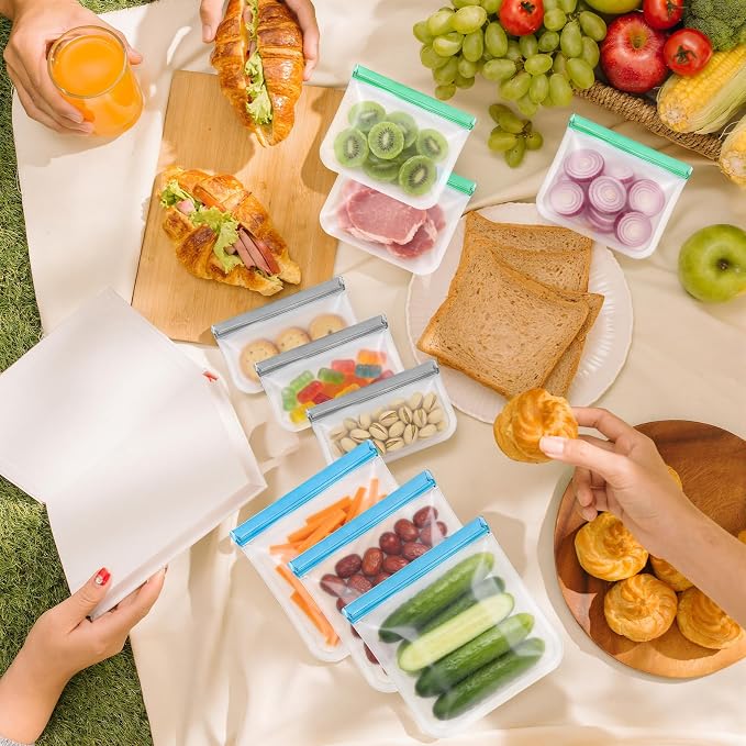 20Pack Extra Thick Silicone Gallon Freezer Bags, Reusable Sandwich & Storage Bags - Eco-Friendly Reusable Lock Bags, Freezer Storage Bags, Safe for Cooking, Dishwasher & Organization