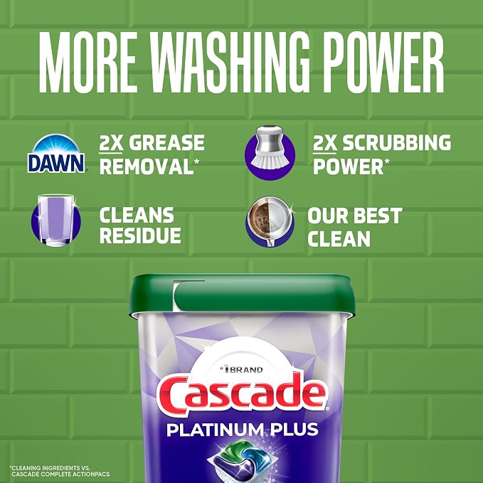 Cascade Platinum Plus Dishwasher Pods, Dishwasher Detergent, Dish Detergent Soap, Lemon, 47 Count (Pack of 3)