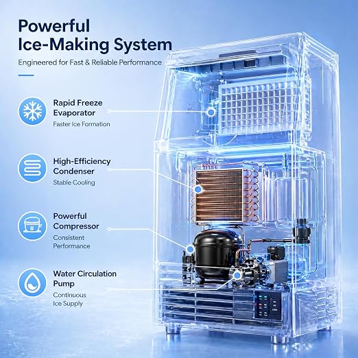Mojgar Commercial Ice Maker Machine, 150Lbs/24H with 50Lbs Storage Bin | 45 Cubes in 5–15 Mins for Home Bar, Self-Cleaning, Stainless Steel, Built-in or Freestanding, Under Counter Ice Machine