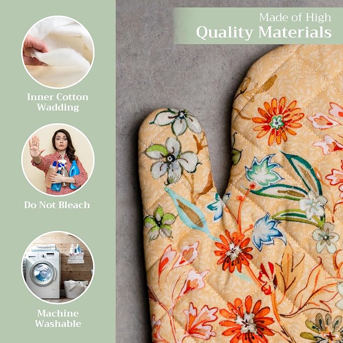 Maison d'Hermine Oven Gloves 100% Cotton Oven Mitt (7" x 13", Pack of 1) | With Loop Heat Resistant BBQ Cooking Gloves Baking Grilling Kitchen Handling Hot Pans Spring Summer - Luxury Loft - Peach