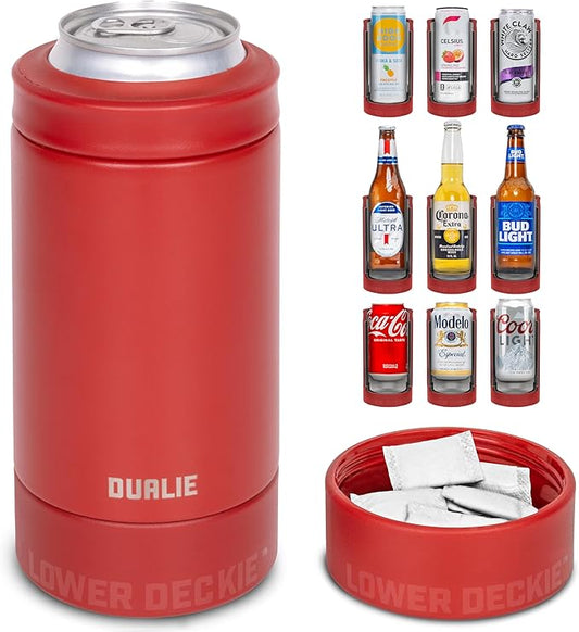 DUALIE Lower Deckie - Insulated 12 oz Can Cooler with Pouch Container - Universal Drink Holder with Built-in Pouch Bin - Choose Your Color