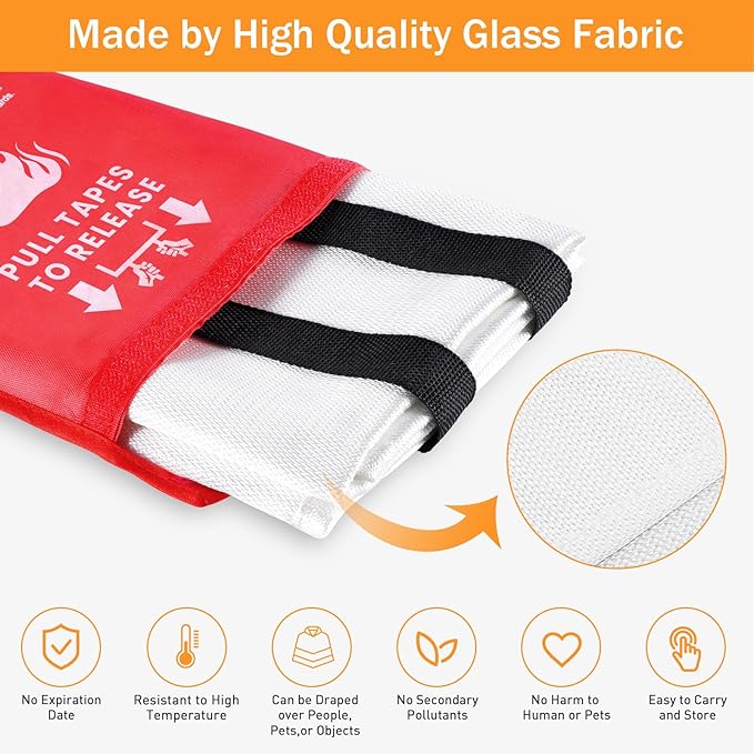 kanhiro Emergency Fire Blanket for Home Kitchen Fiberglass Fire Suppression Blanket Great for School, Fireplace, Grill, Car, Office, Warehouse (8 Pack, 39 in X 39 in)