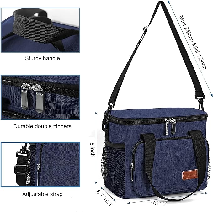 Lunch Bags for Women/Men, Insulated Lunch Bag for Work Office Picnic - Lunch Cooler Bag Leakproof Lunch Box with Adjustable Shoulder Strap - Dark Blue