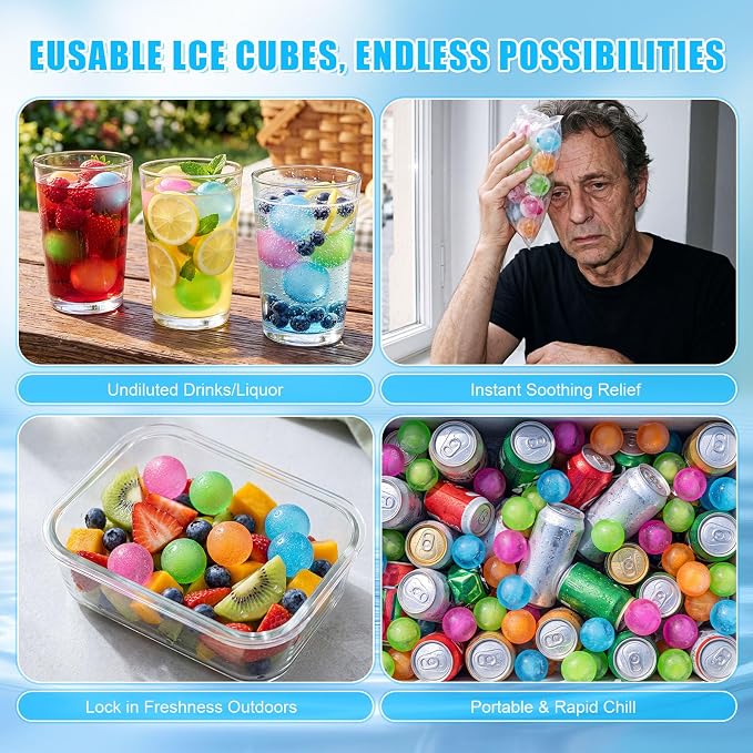 320 Pcs 10lb Reusable Ice Cubes for Drinks Plastic Ice Cube Refreezable Without Diluting Frozen to Keep Drink Cool Longer for Coffee Cocktails Whiskey Wine Bar Party Camping (Ball,Colorful)
