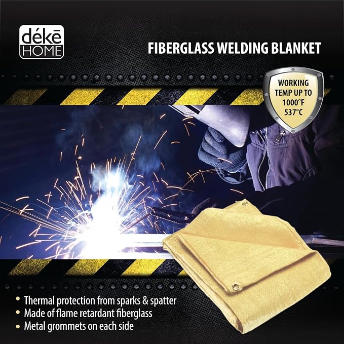 Deke Home - Fireproof Welding Blanket 6x8 ft, Heavy-Duty Fiberglass Fire Shield for Welding, Heat Resistant 1,000°F, Fire Retardant, Fireproof Insulation Blankets for Home, Kitchen & Industrial Use.
