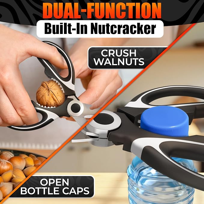 2 Pcs Heavy Duty Kitchen Scissors for Food, 5-in-1, All Purpose | Utility Scissors for Meat & Poultry, Stainless Steel Kitchen Shears, Bottle Opener, Non-Slip Handles & Blade Covers