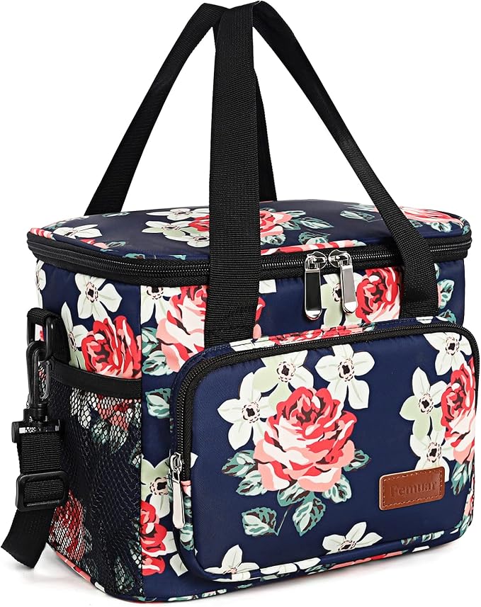 Lunch Bags for Women/Men, Insulated Lunch Bag for Work Office Picnic - Large Lunch Cooler Bag Leakproof Lunch Box with Adjustable Shoulder Strap for Adults - Floral